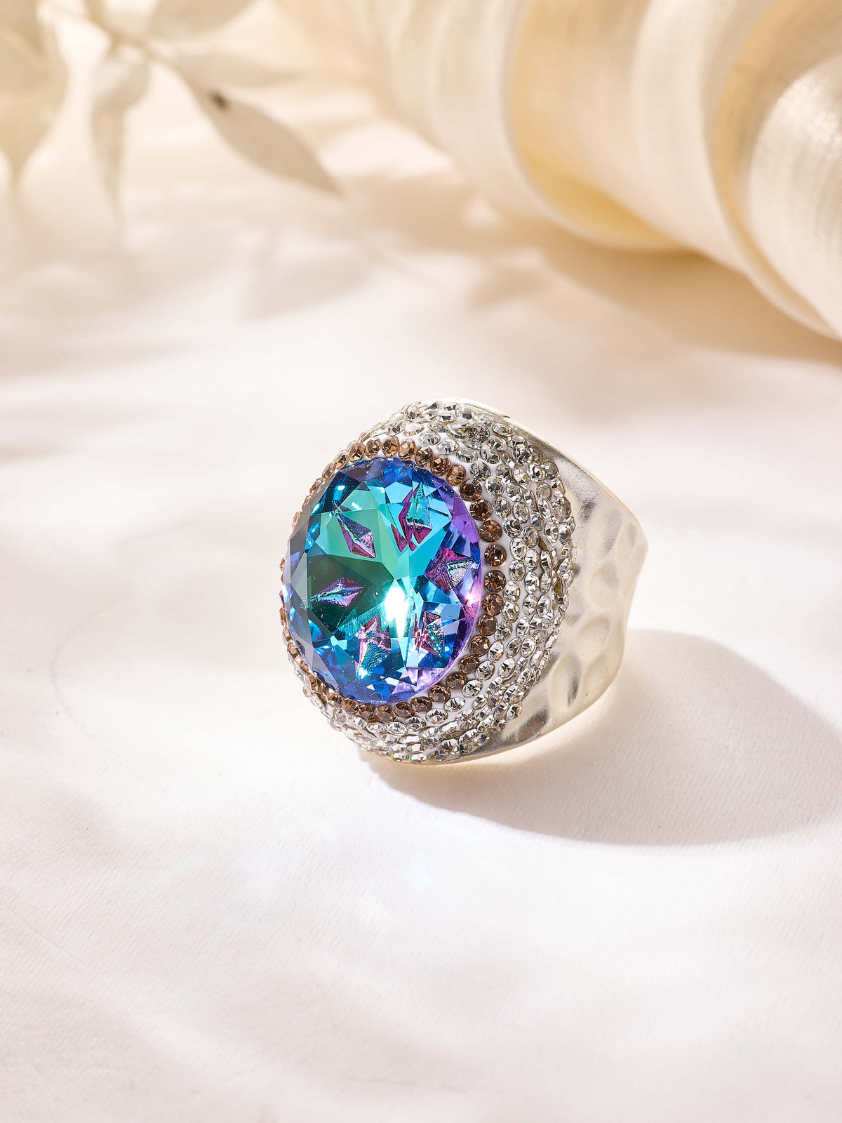 Glass Pavé Cocktail Ring R2723-Silver