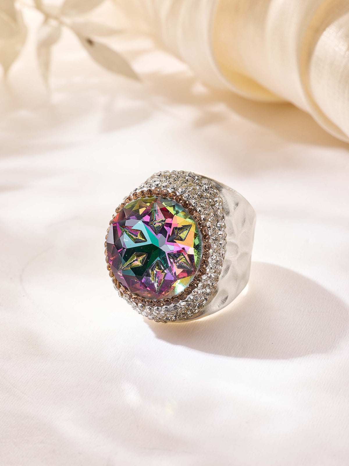 Glass Pavé Cocktail Ring R2723-Silver