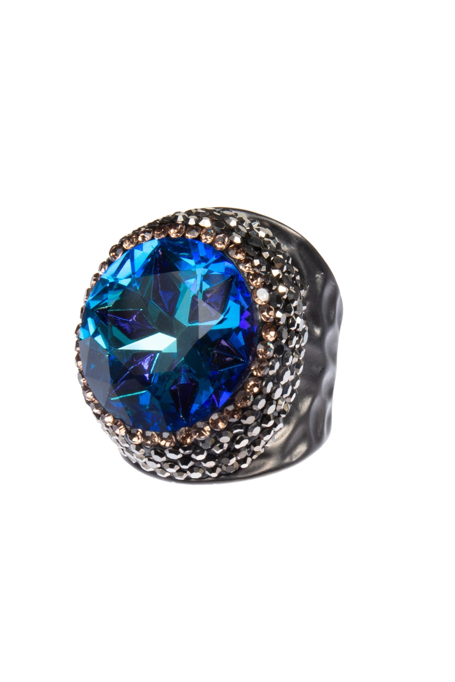 Glass Pavé Cocktail Ring R2723-Black