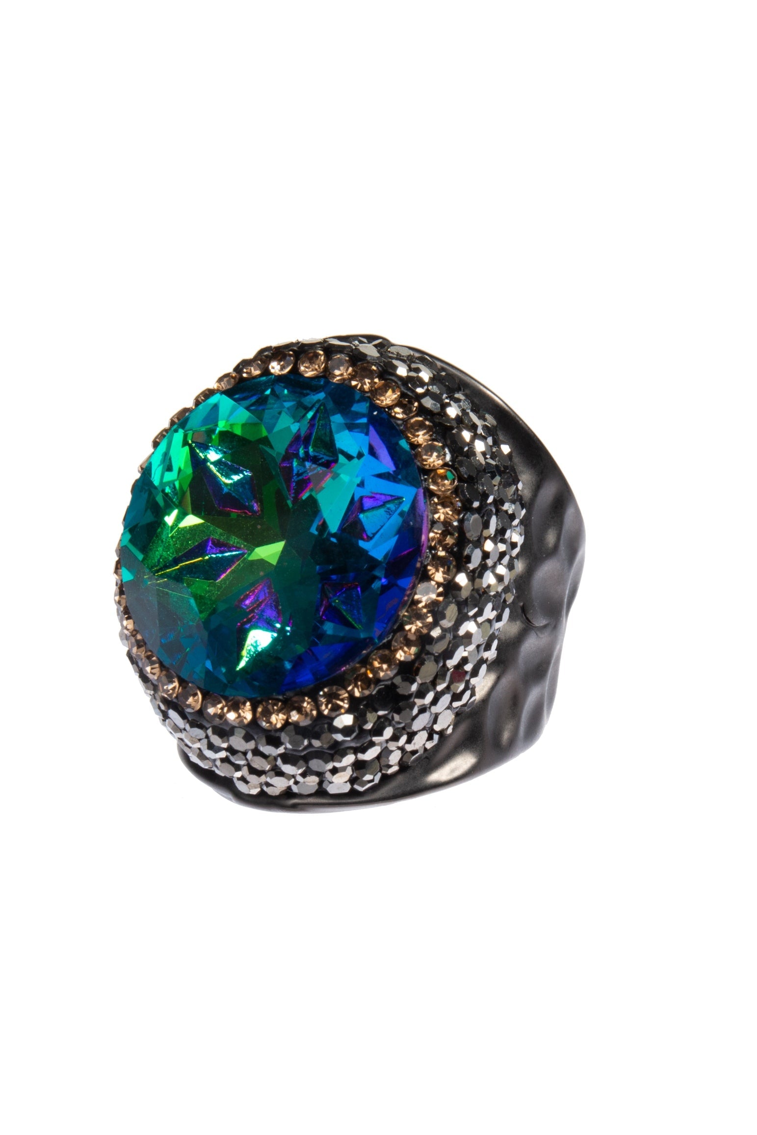 Glass Pavé Cocktail Ring R2723-Black