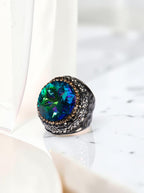 Glass Pavé Cocktail Ring R2723-Black