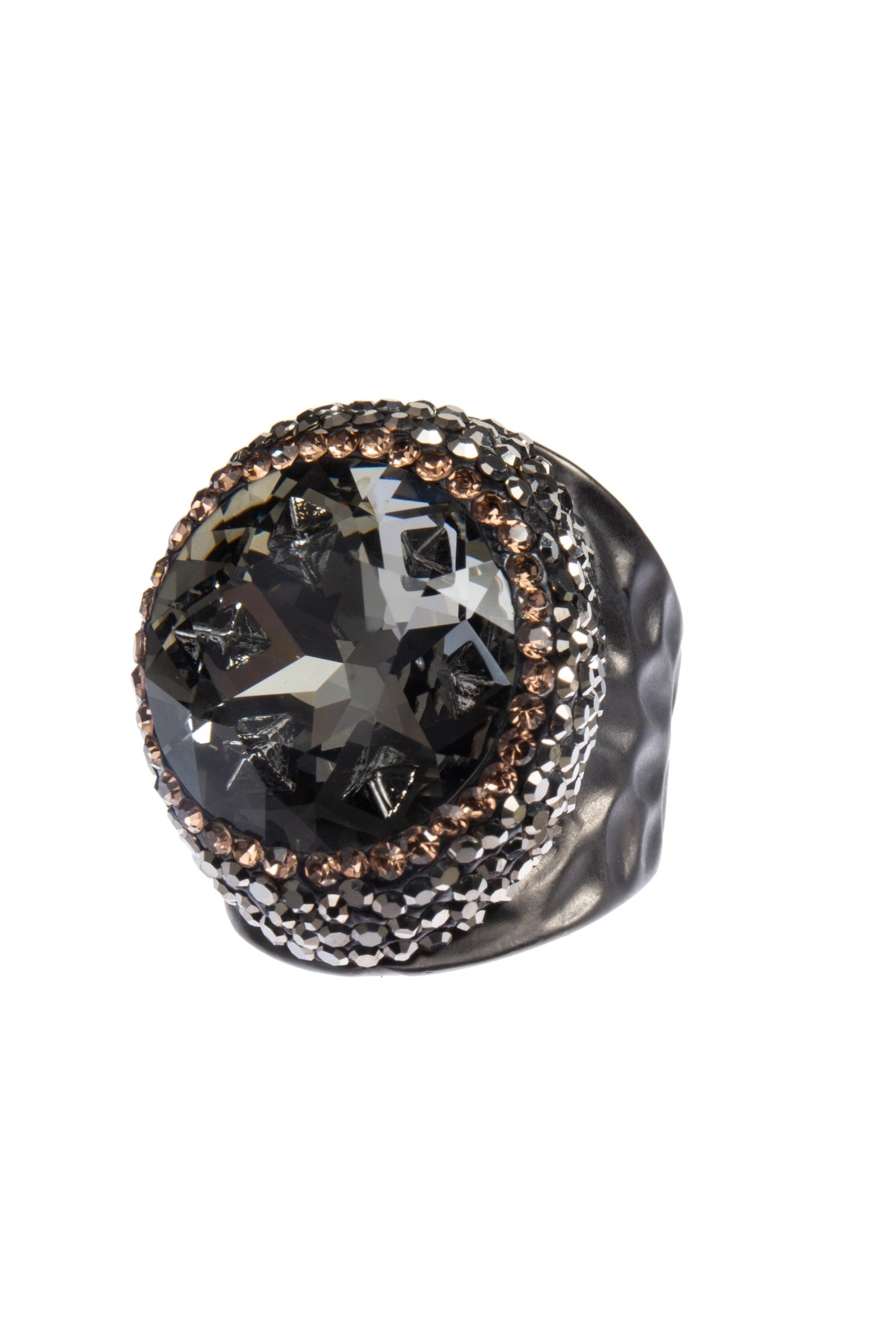 Glass Pavé Cocktail Ring R2723-Black