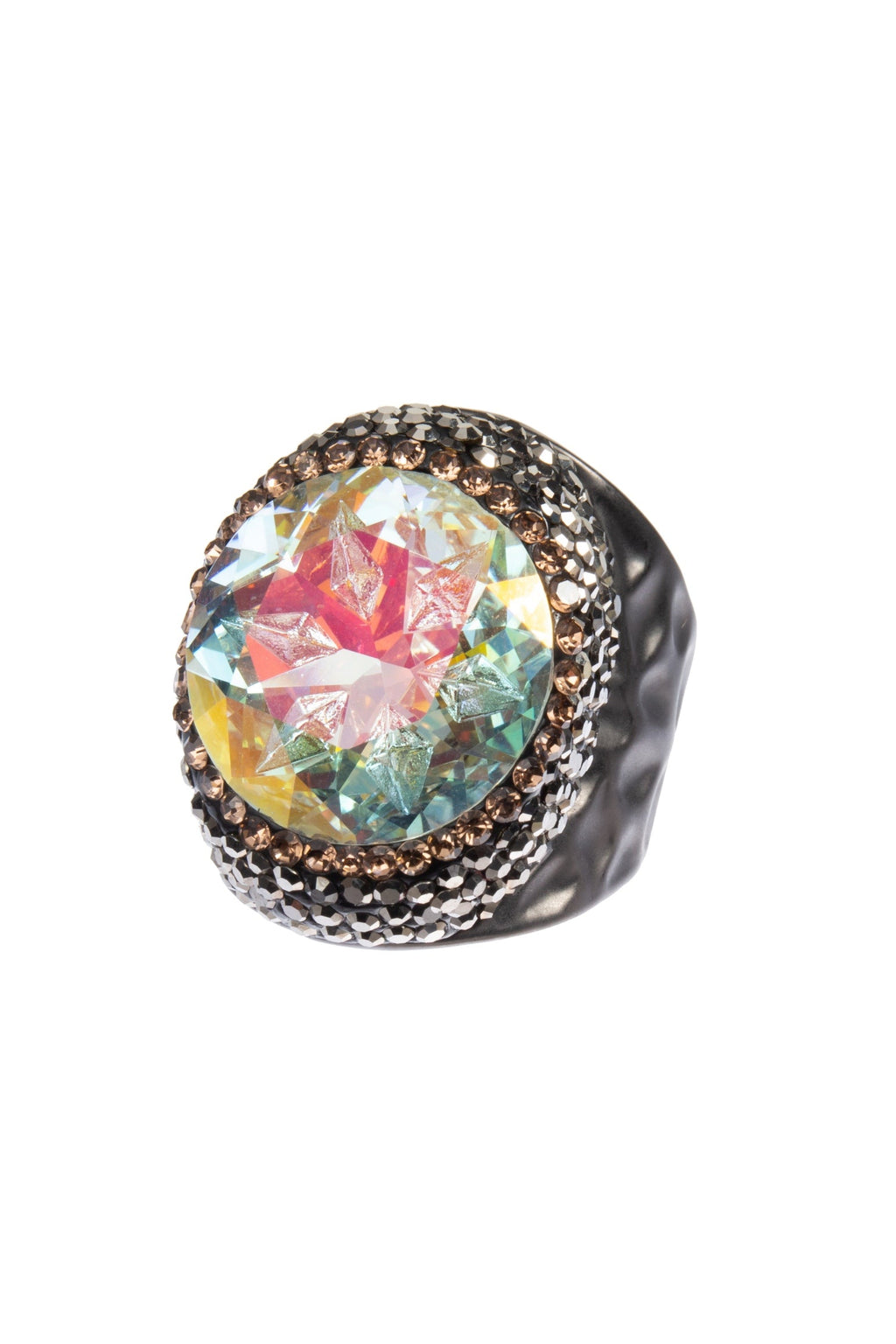 Glass Pavé Cocktail Ring R2723-Black