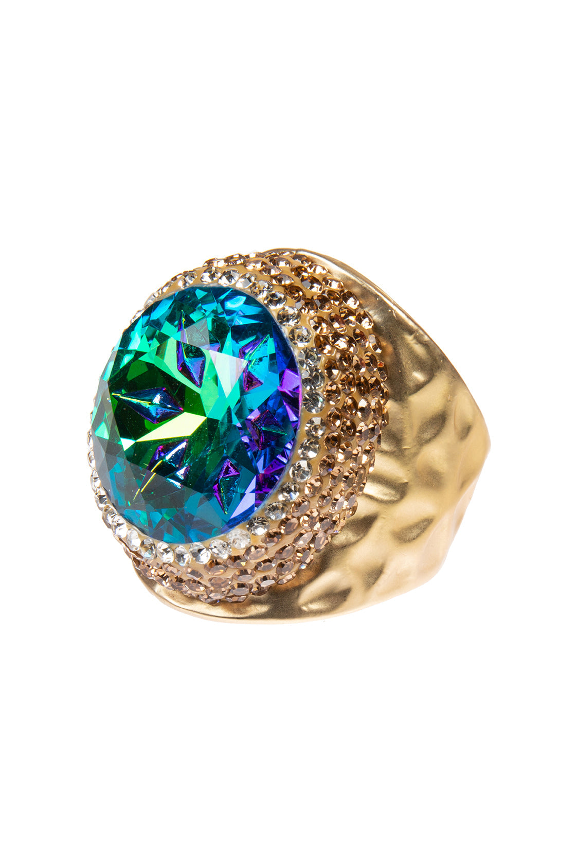 Glass Rhinestone  Pavé Cocktail Ring R2723-Gold
