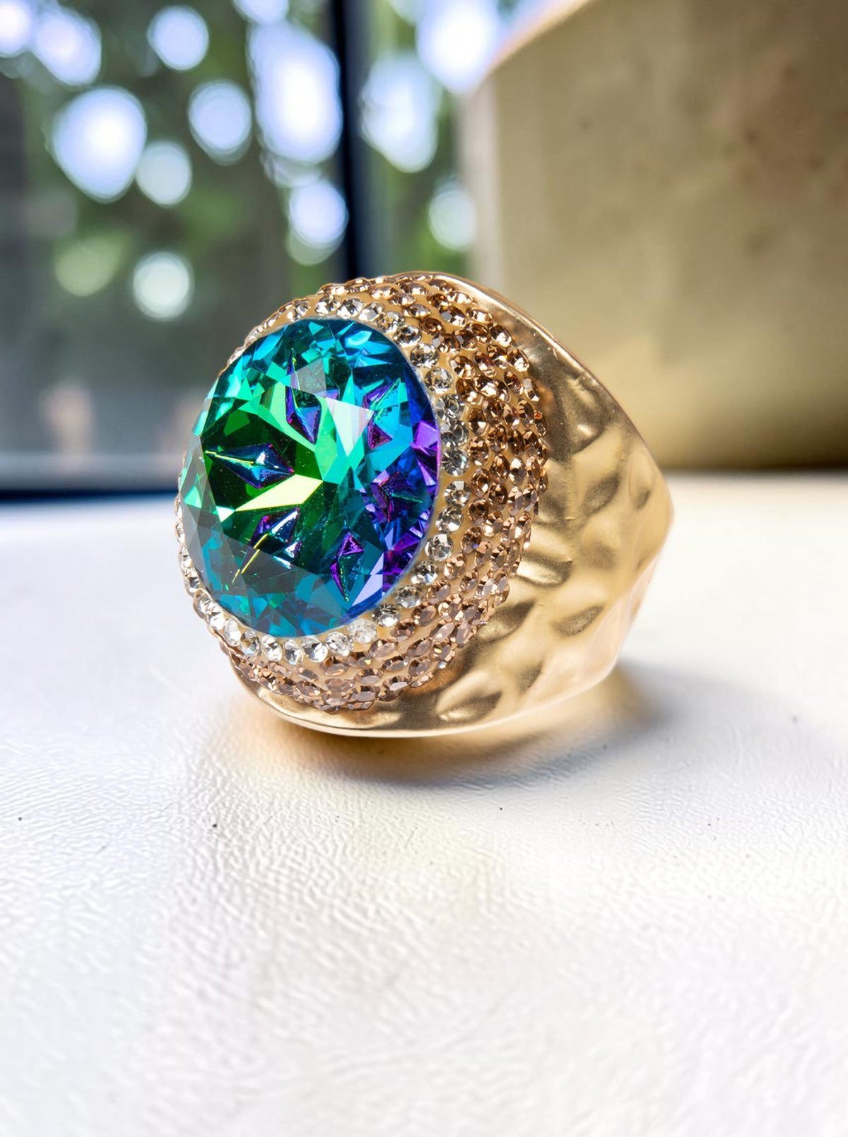 Glass Pavé Cocktail Ring R2723-Gold