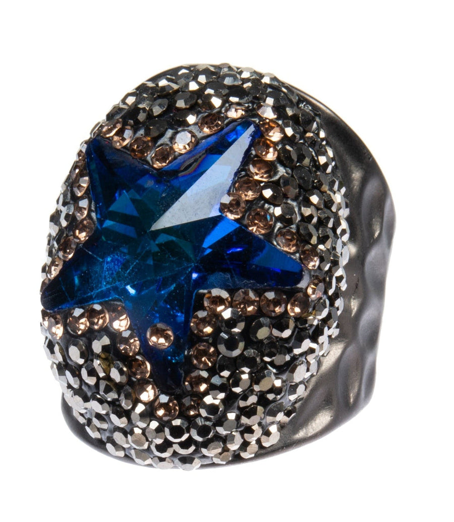 Glass Rhinestone-Embellished Alloy Ring R2737-Black