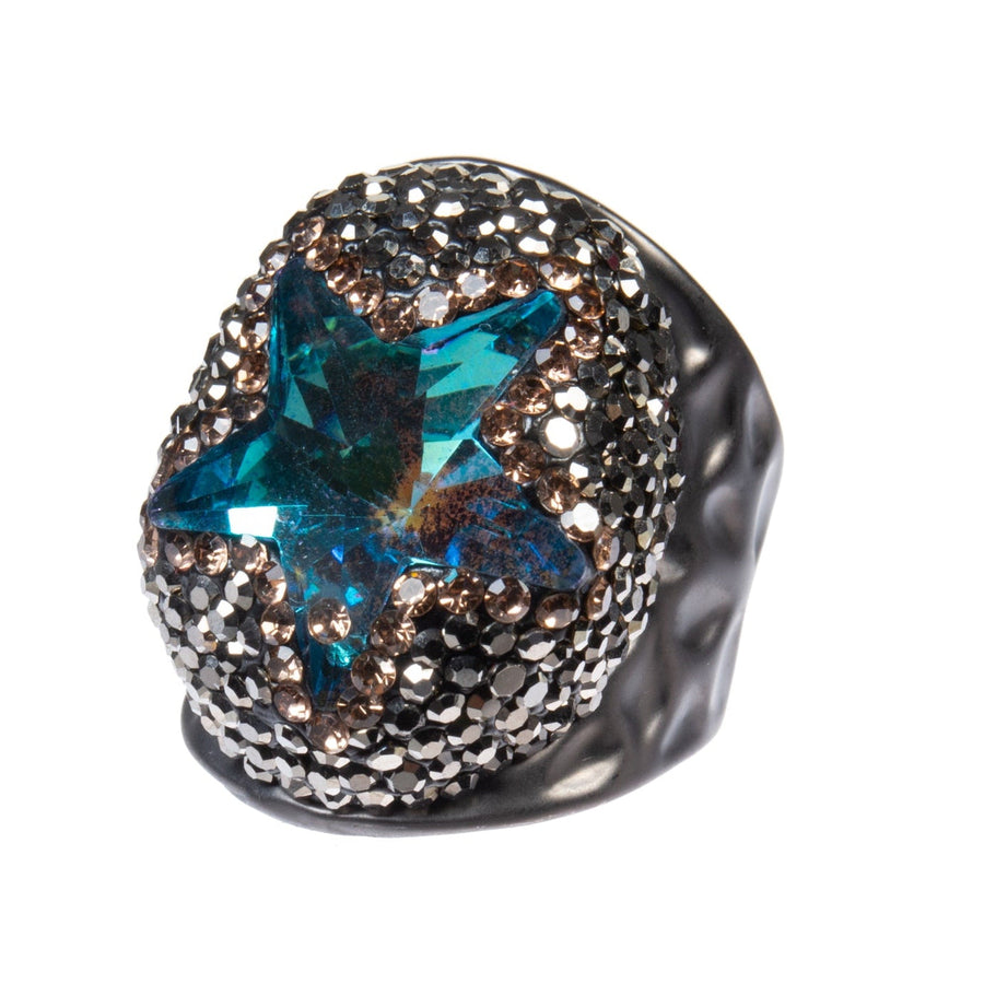 Glass Rhinestone-Embellished Alloy Ring R2737-Black