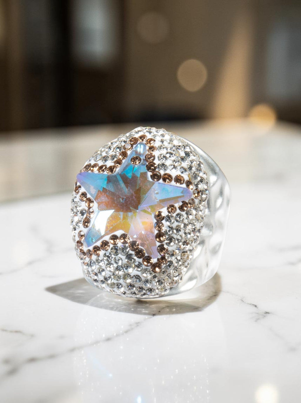 Glass Pavé Cocktail Ring R2737-Silver
