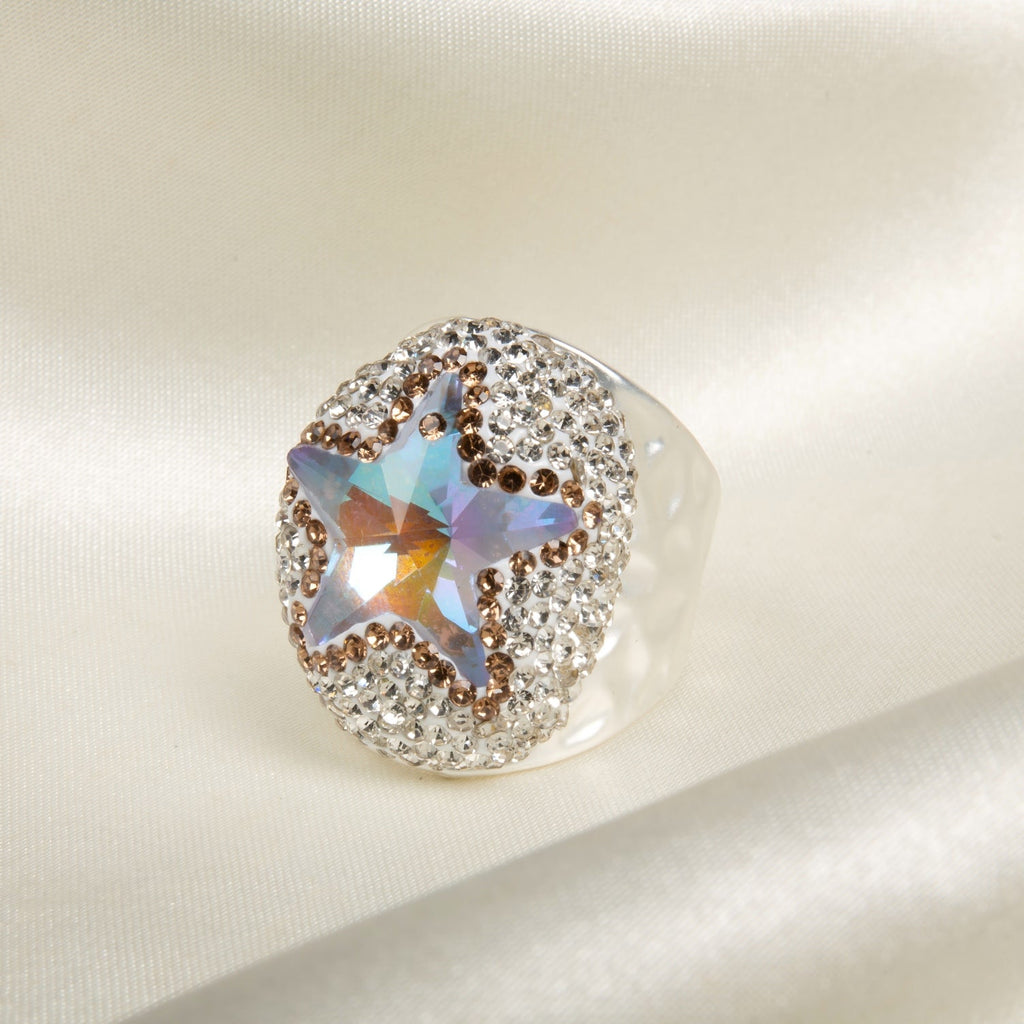 Glass Pavé Cocktail Ring R2737-Silver