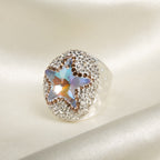 Glass Pavé Cocktail Ring R2737-Silver