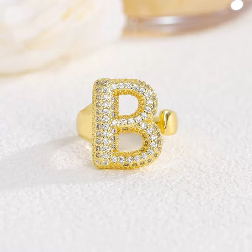 18K Gold Plated Alphabet Cubic Zirconia Ring R2744