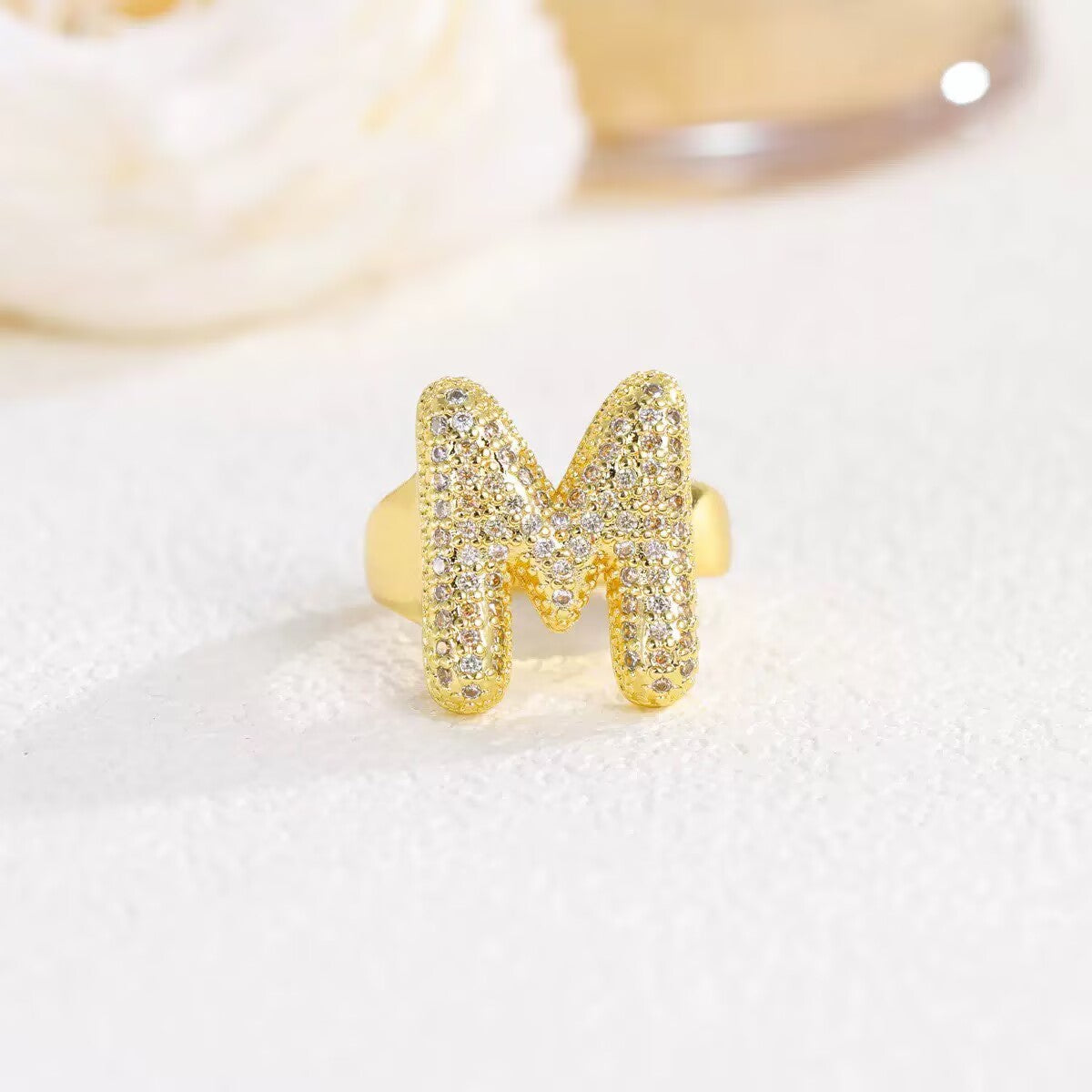 18K Gold Plated Alphabet Cubic Zirconia Ring R2744