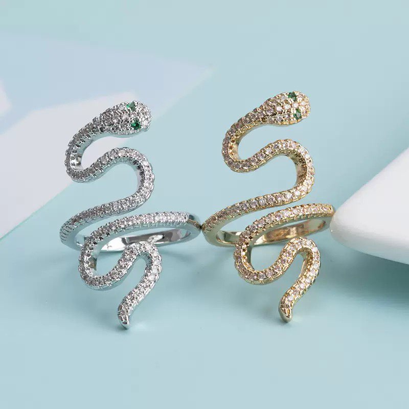 18K Gold Plated Snake Cubic Zirconia Copper Ring R2745