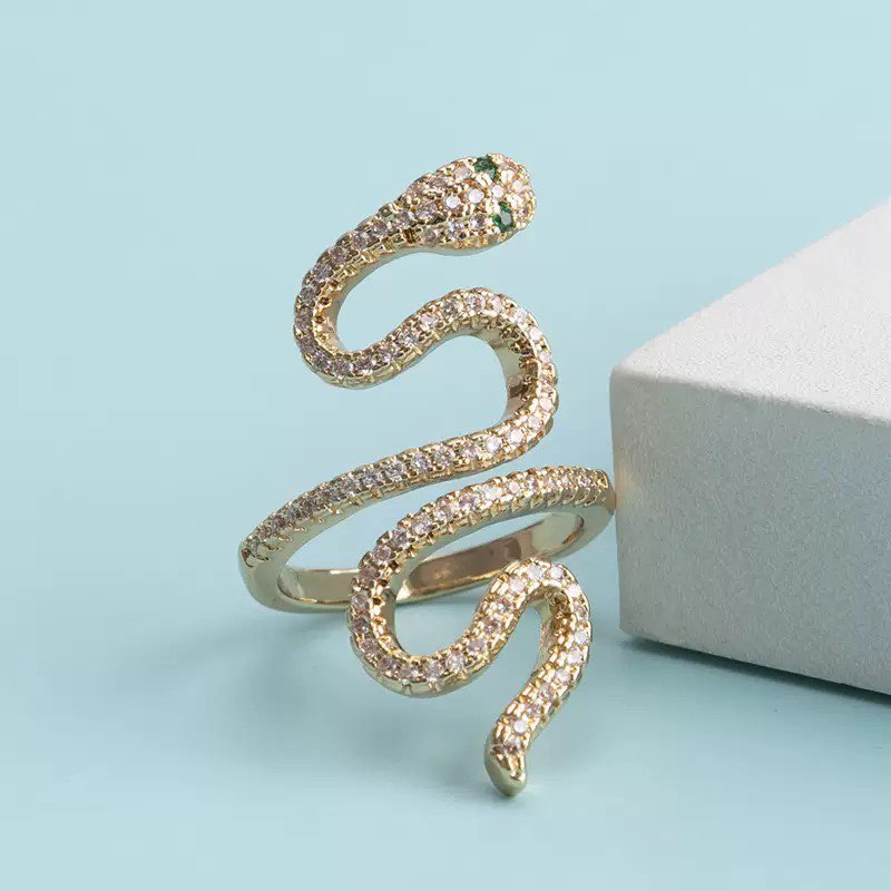 18K Gold Plated Snake Cubic Zirconia Copper Ring R2745