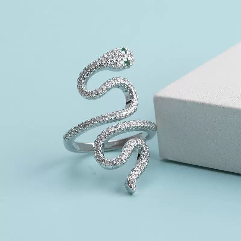 18K Gold Plated Snake Cubic Zirconia Copper Ring R2745