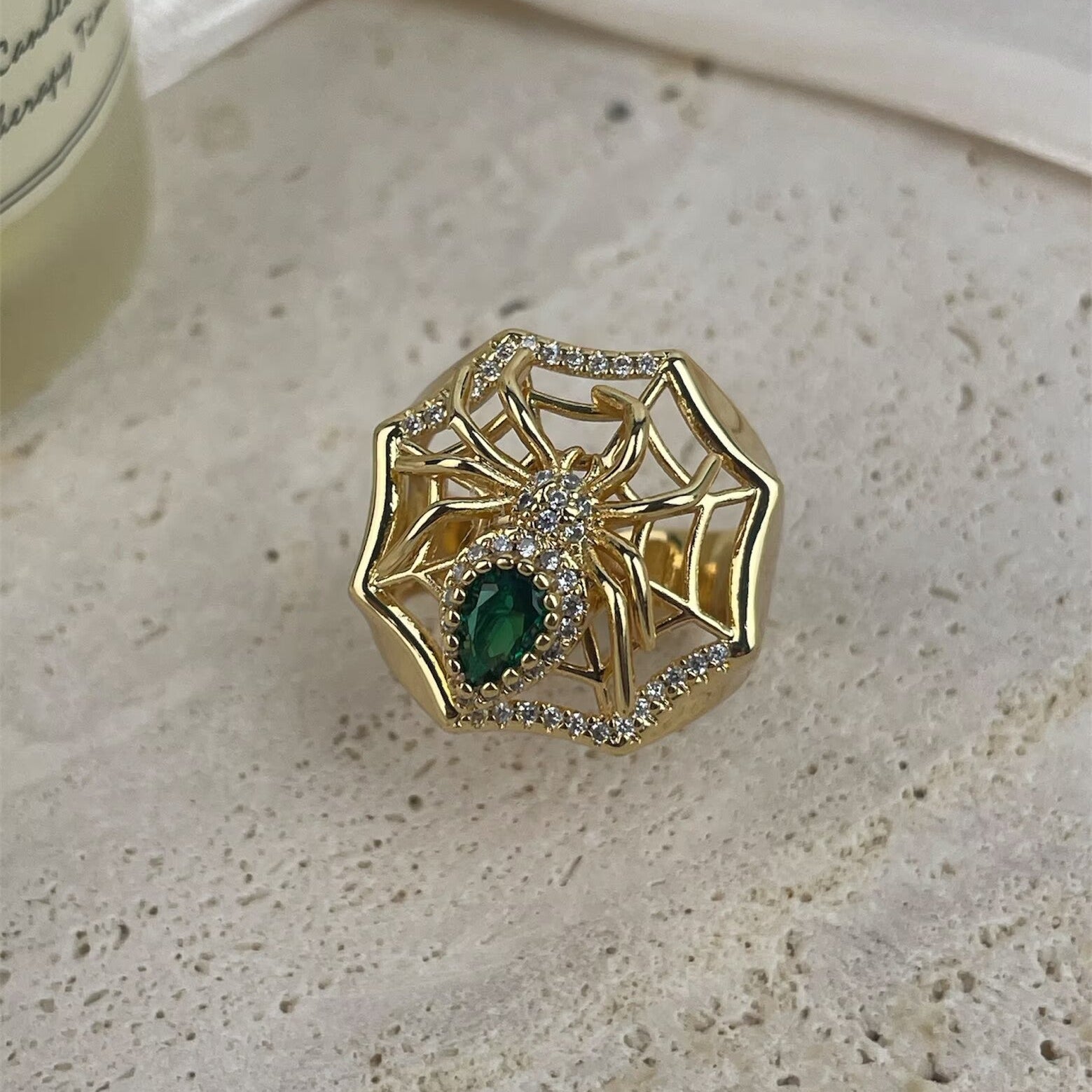 18K Gold Plated Spider Cubic Zirconia Copper Ring R2746