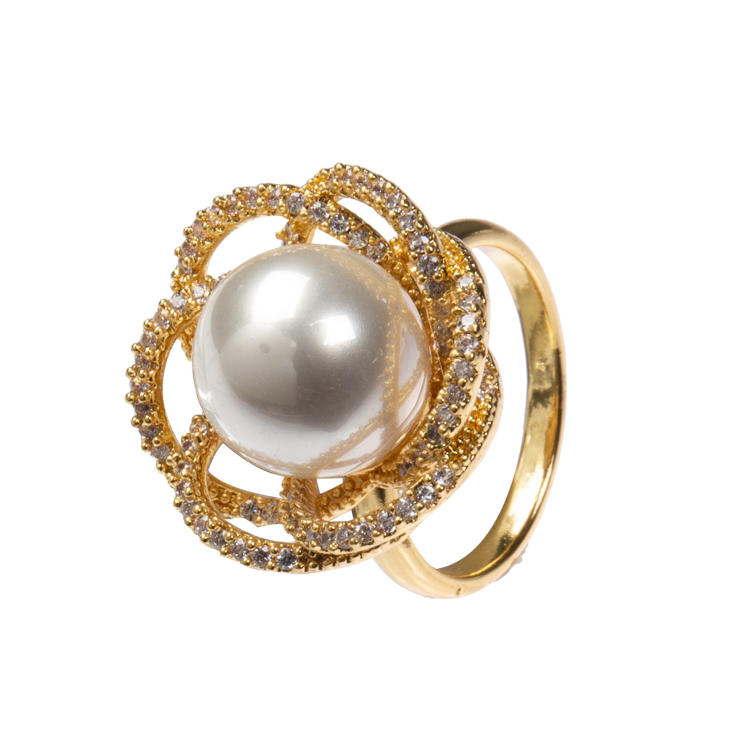 18K Gold Plated Flowers Cubic Zirconia Ring R2767