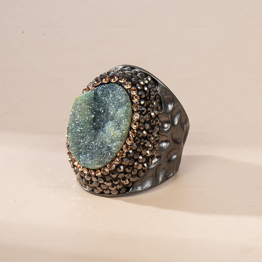 Druzy Pavé Cocktail Ring R2789-Black