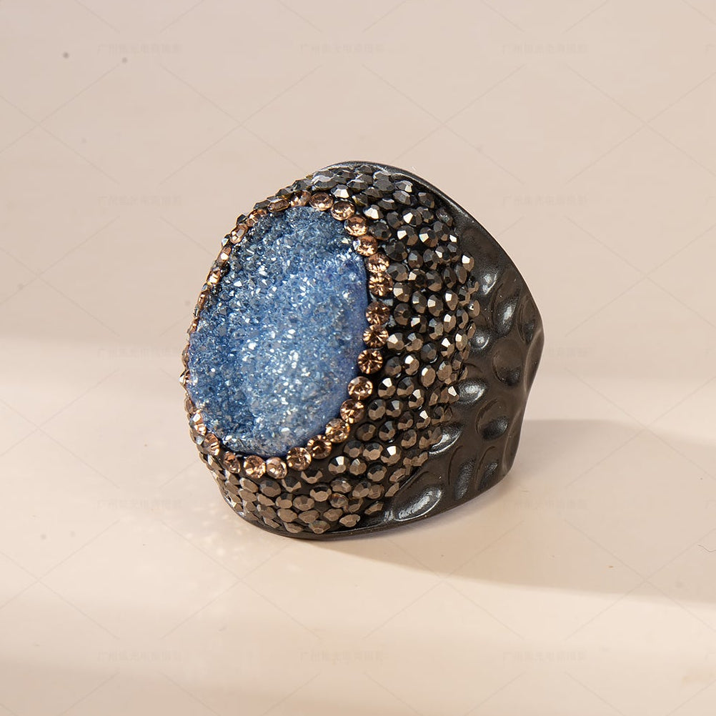 Druzy Pavé Cocktail Ring R2789-Black
