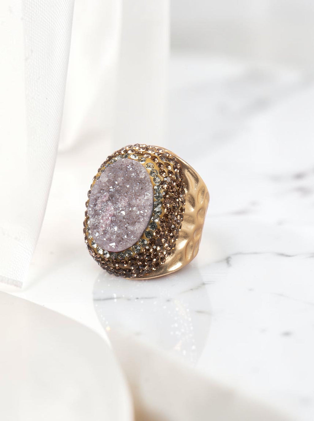Druzy Pavé Cocktail Ring R2789 - Gold