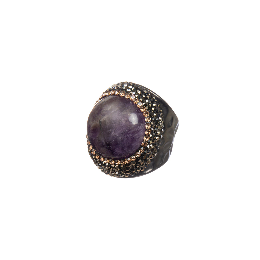 Amethyst Rhinestones Pavé Cocktail Ring R2799