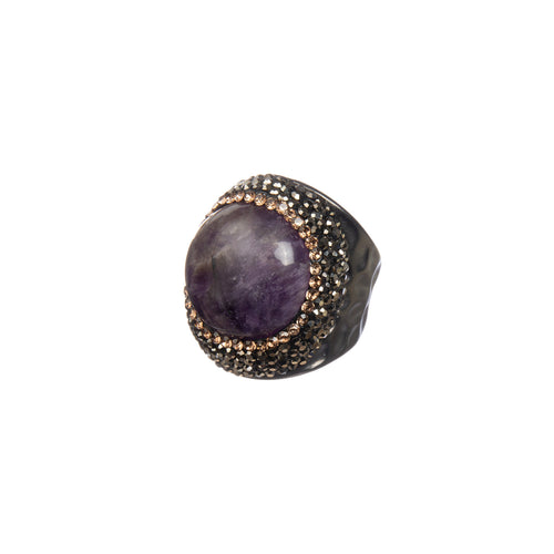 Amethyst Rhinestones Pavé Cocktail Ring R2799