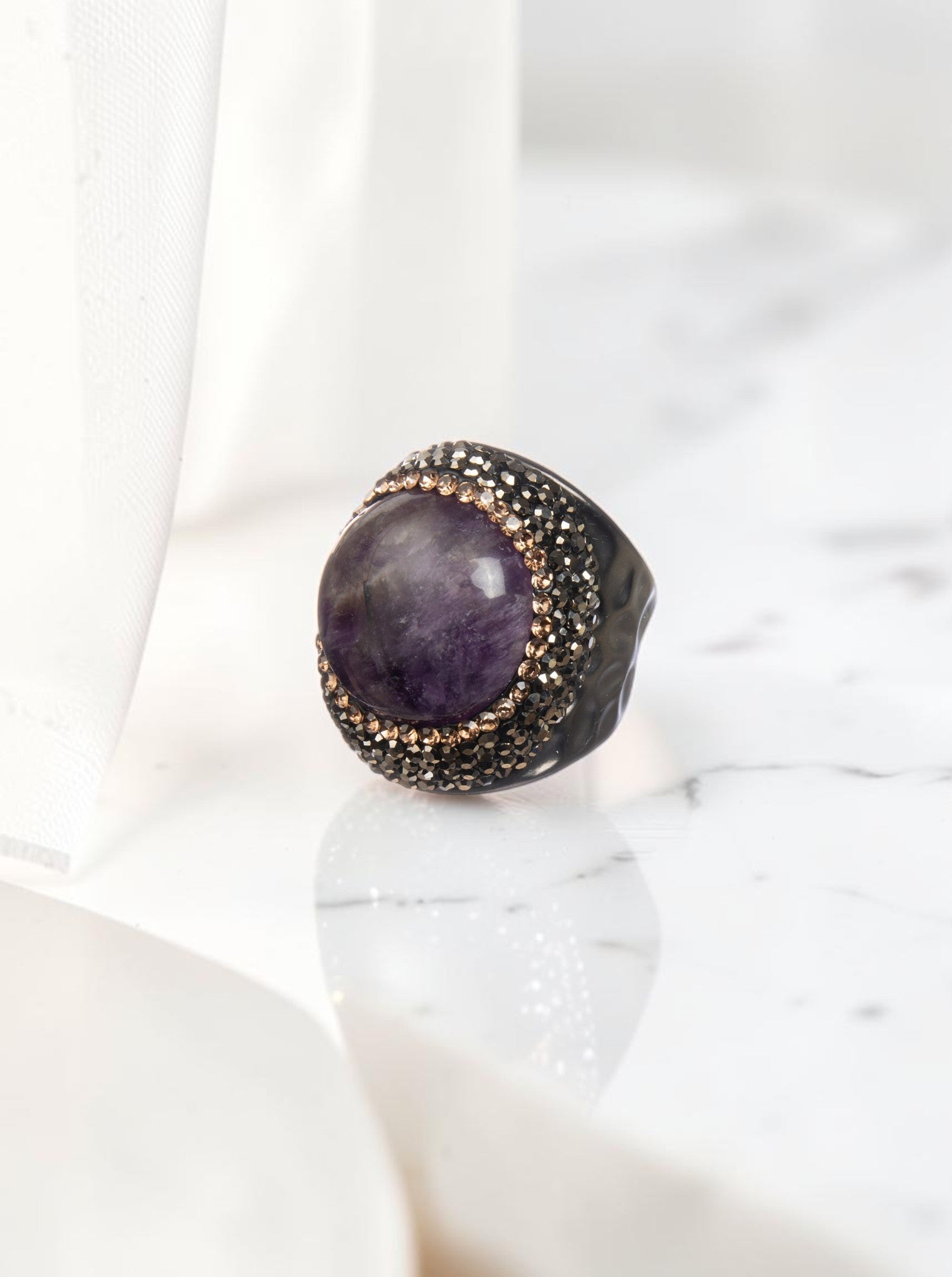 Amethyst Rhinestones Pavé Cocktail Ring R2799