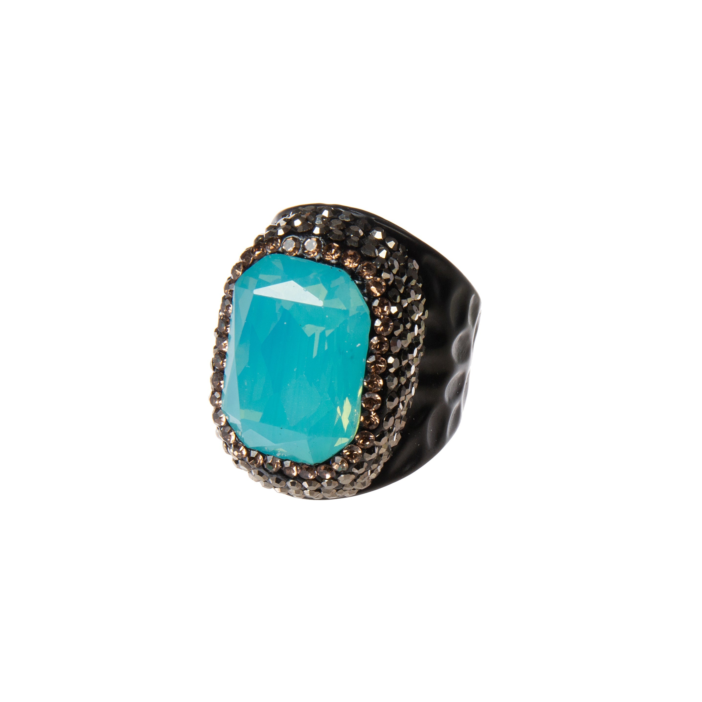 Rectangular Crystal Pavé Cocktail Ring R2814 - Black