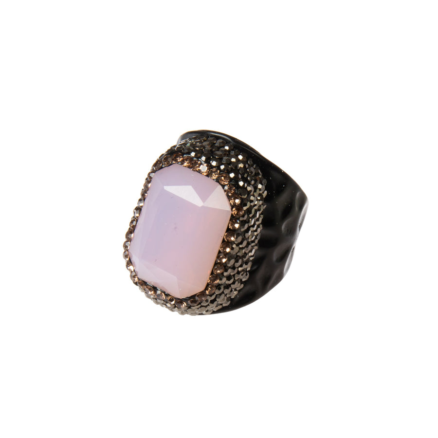 Rectangular Crystal Pavé Cocktail Ring R2814 - Black