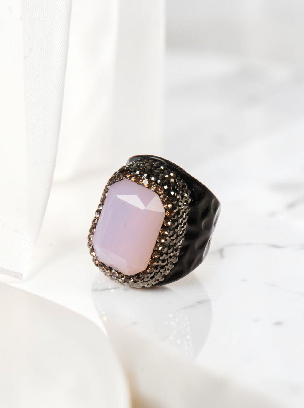 Rectangular Crystal Pavé Cocktail Ring R2814 - Black