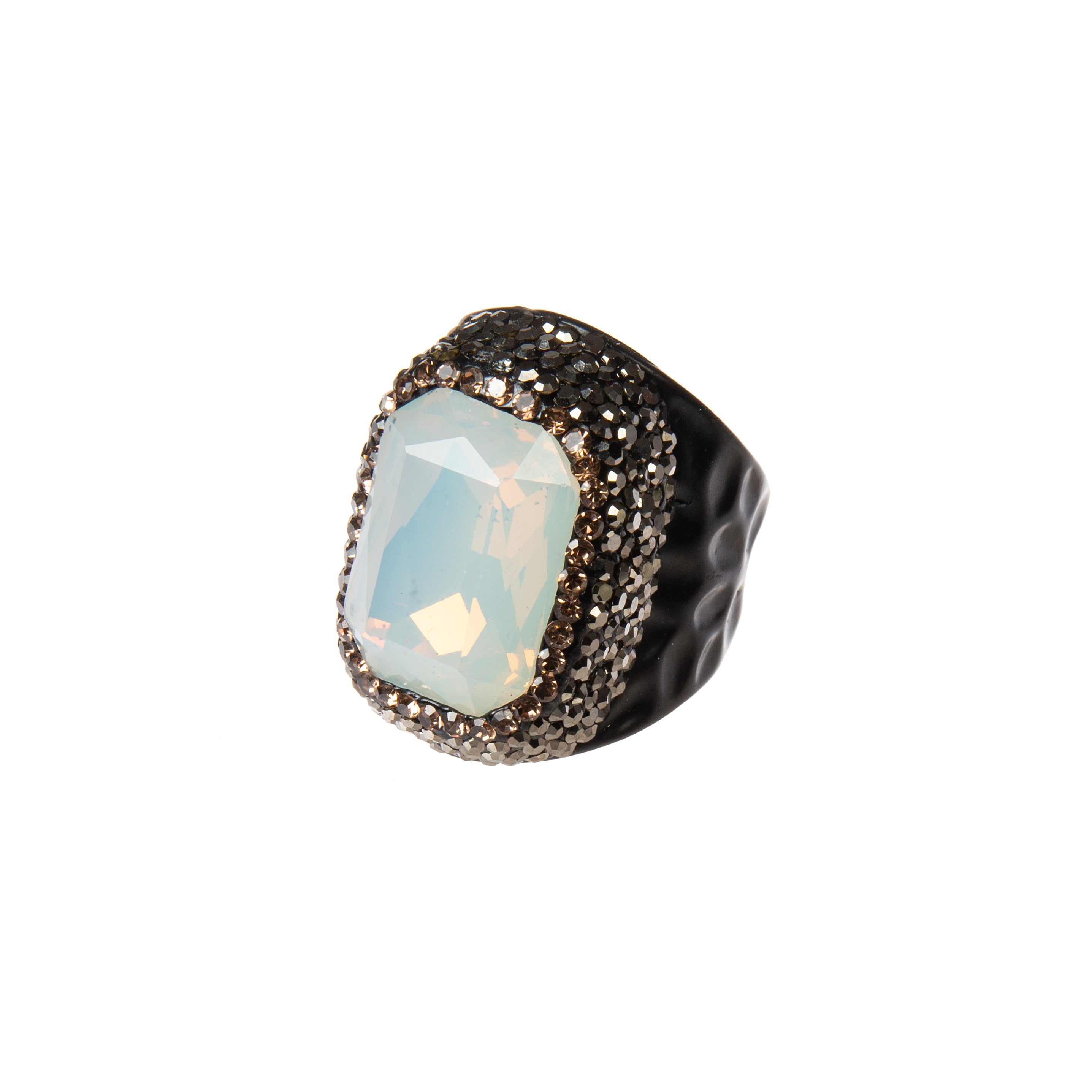 Rectangular Crystal Pavé Cocktail Ring R2814 - Black