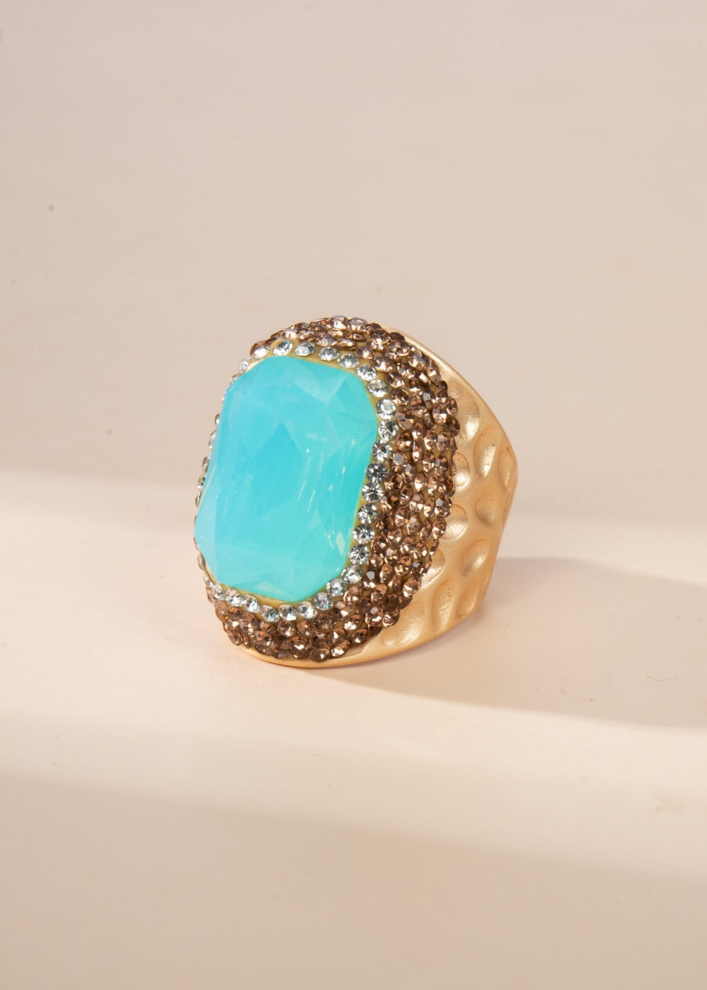 Rectangular Crystal Pavé Cocktail Ring R2814 - Gold