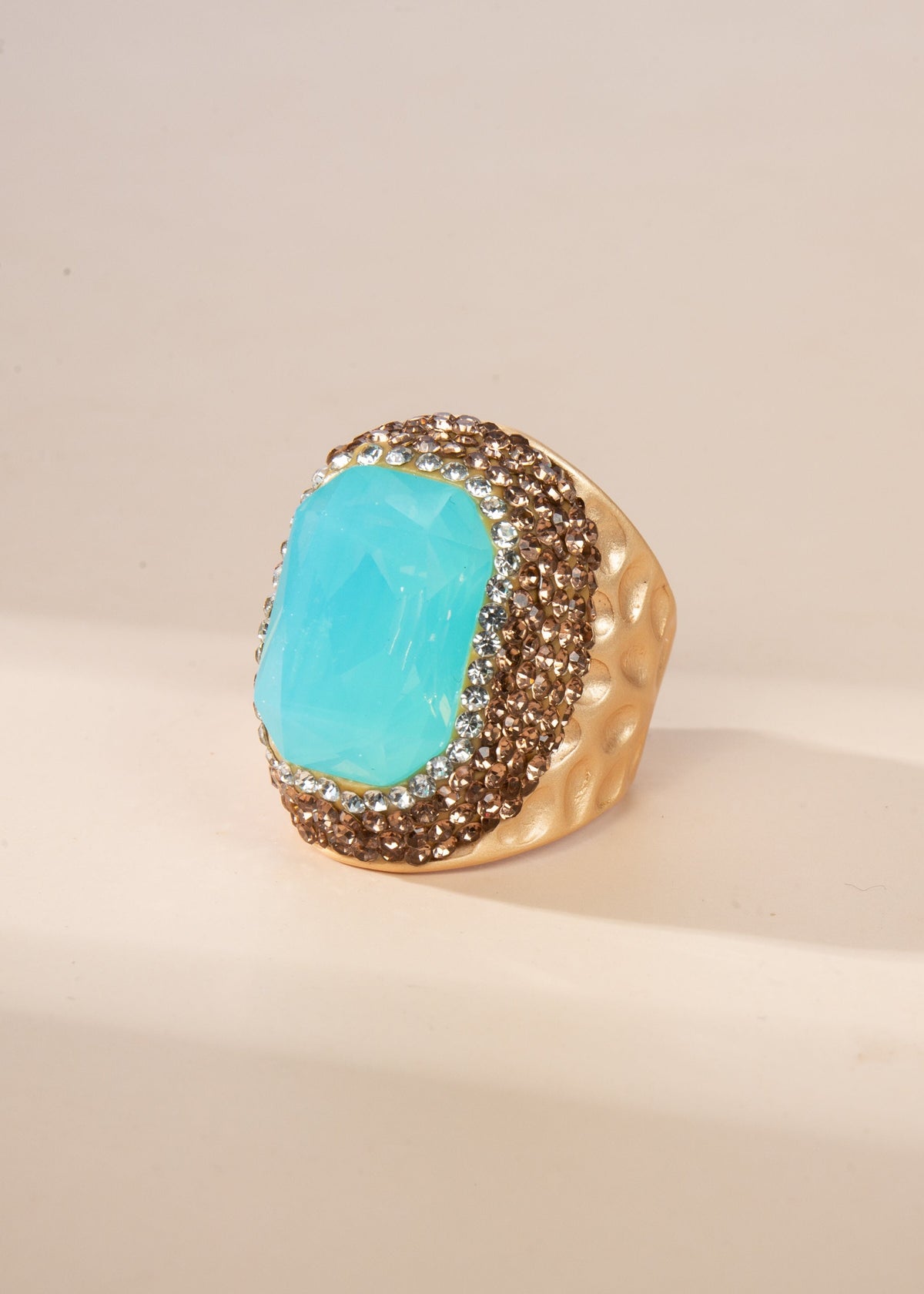 Rectangular Crystal Pavé Cocktail Ring R2814 - Gold