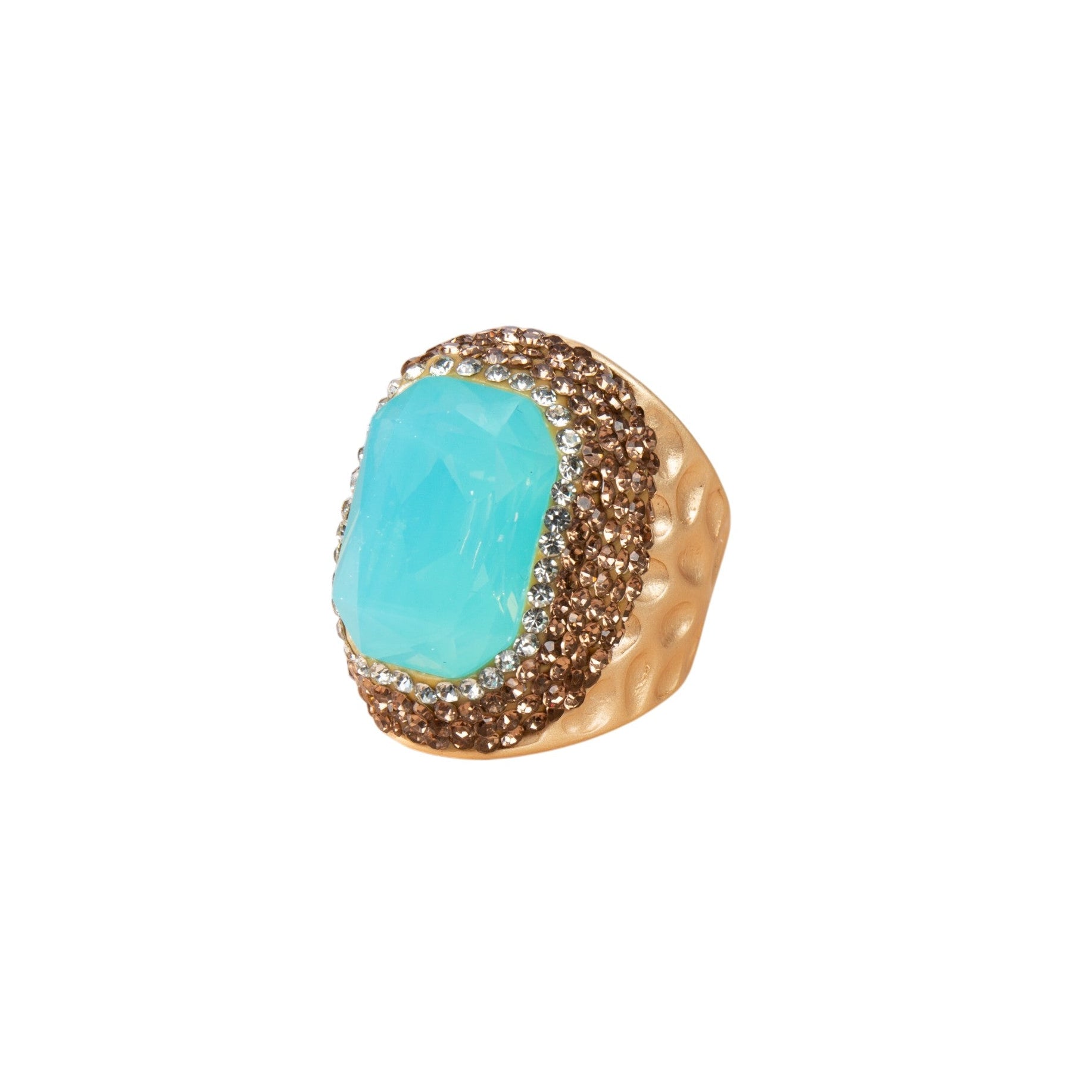 Rectangular Crystal Pavé Cocktail Ring R2814 - Gold