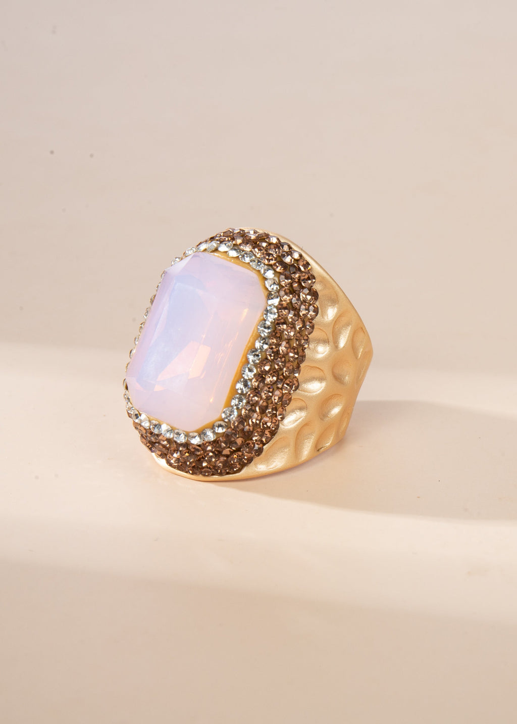 Rectangular Crystal Pavé Cocktail Ring R2814 - Gold
