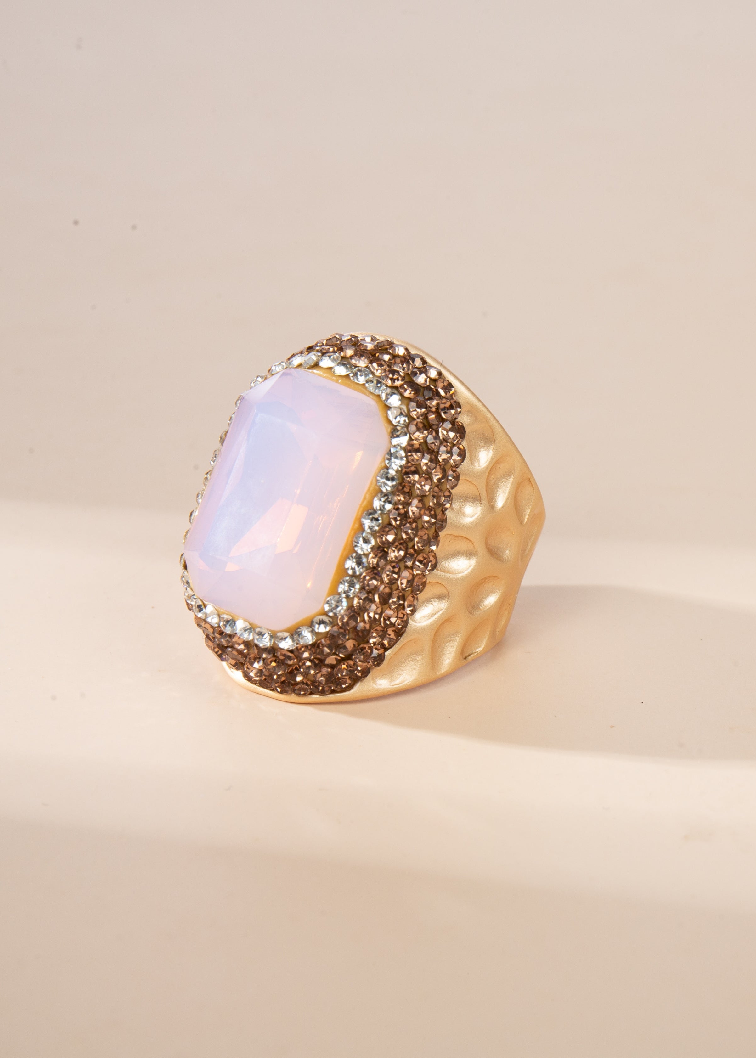 Rectangular Crystal Pavé Cocktail Ring R2814 - Gold
