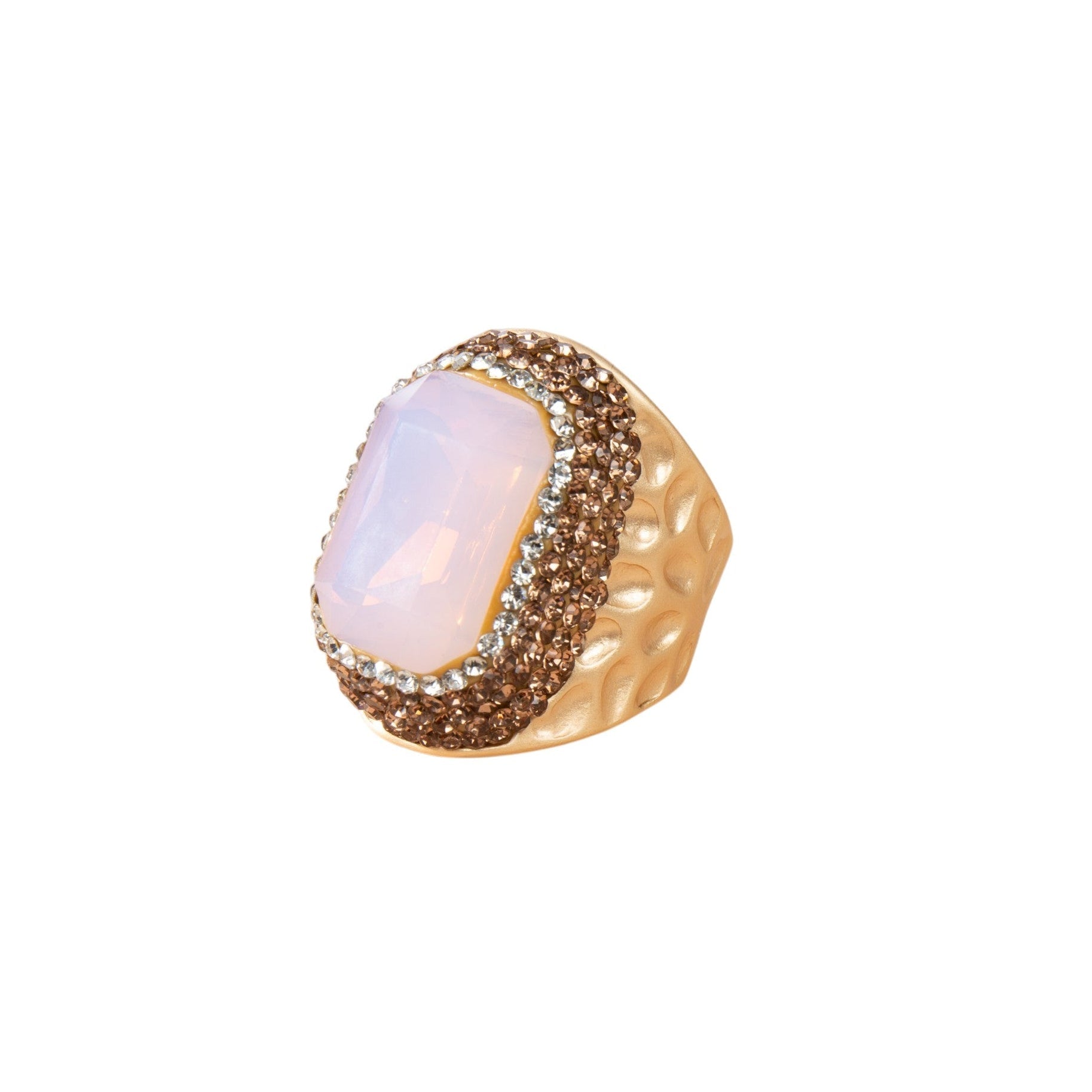 Rectangular Crystal Pavé Cocktail Ring R2814 - Gold