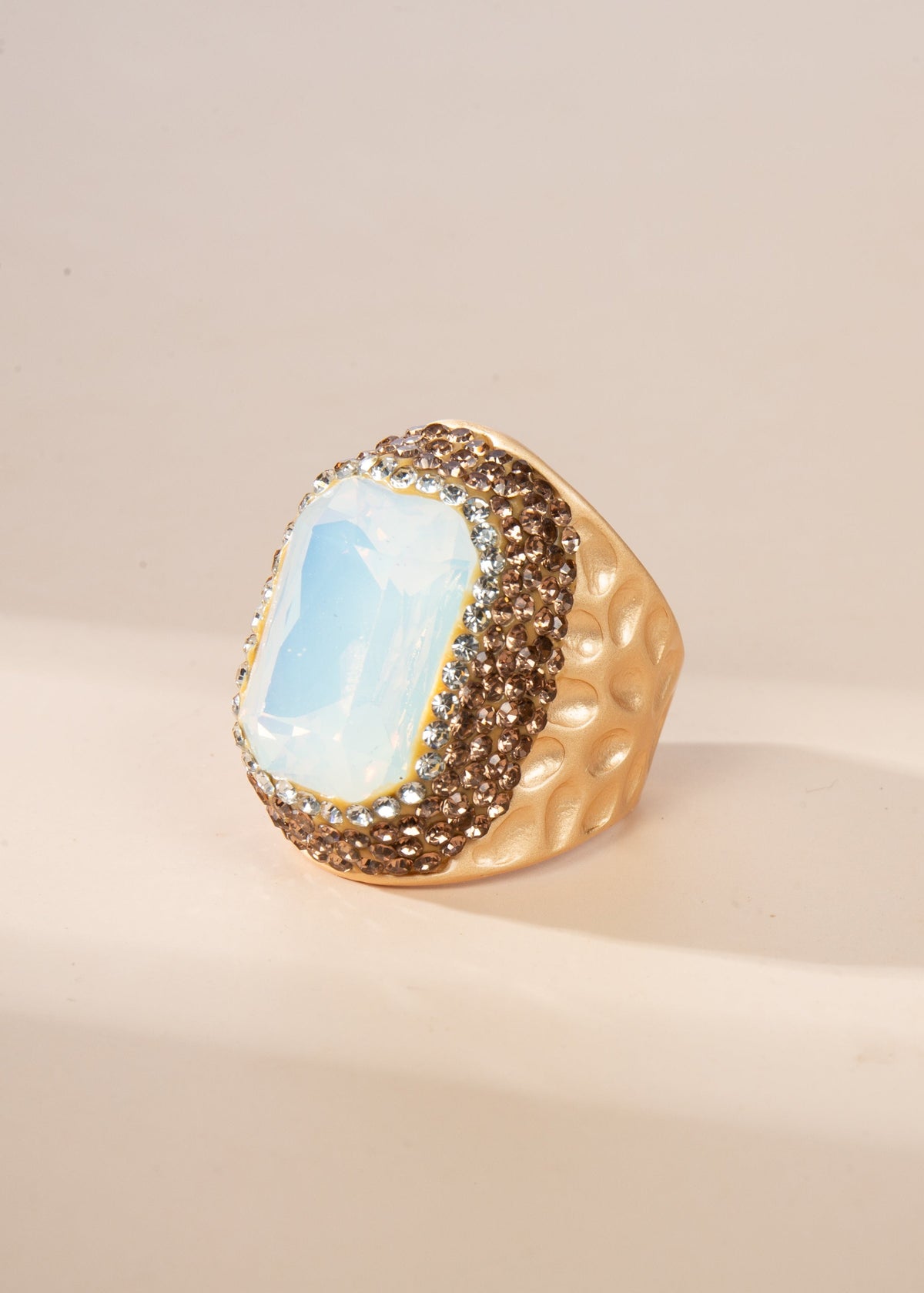 Rectangular Crystal Pavé Cocktail Ring R2814 - Gold - view 2