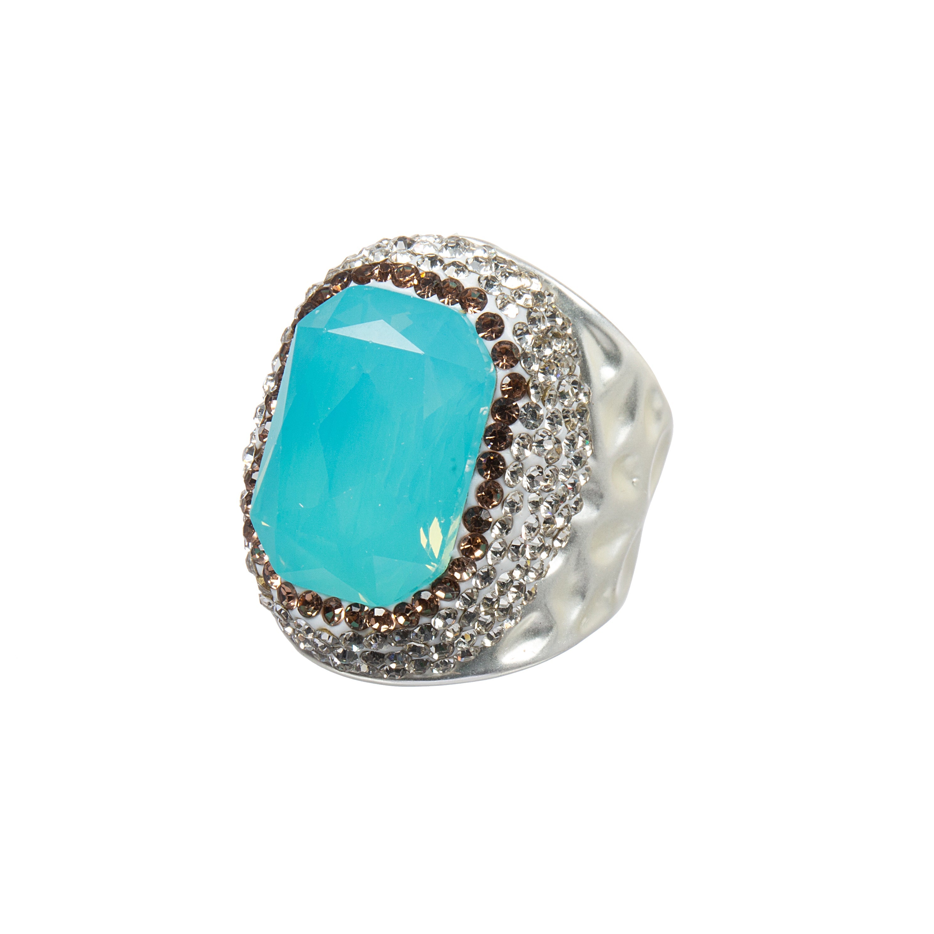 Rectangular Crystal Pavé Cocktail Ring R2814 - Sliver
