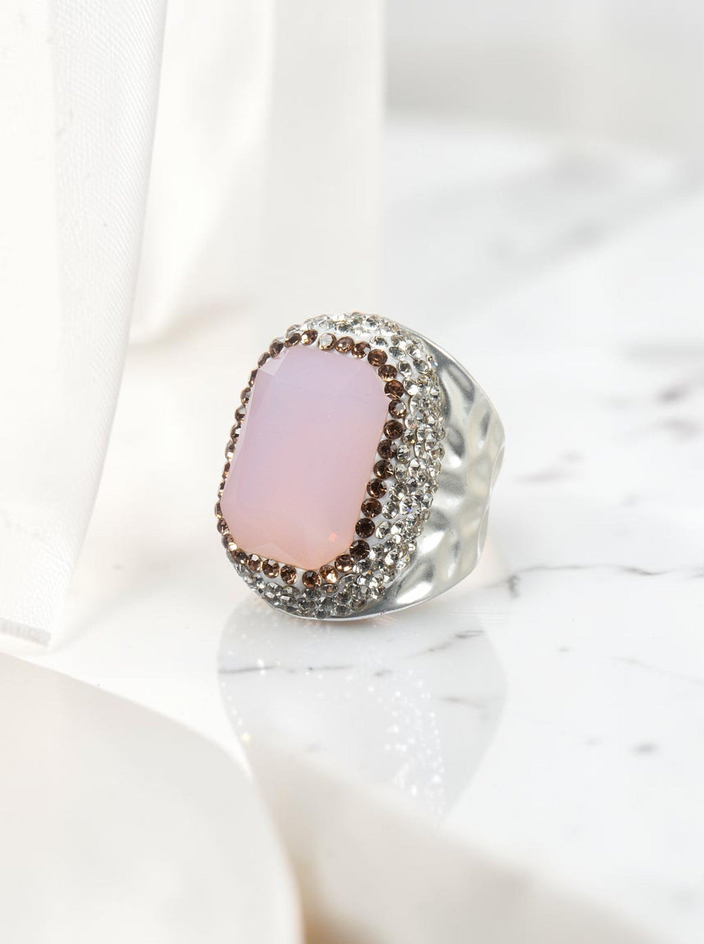 Rectangular Crystal Pavé Cocktail Ring R2814-Silver