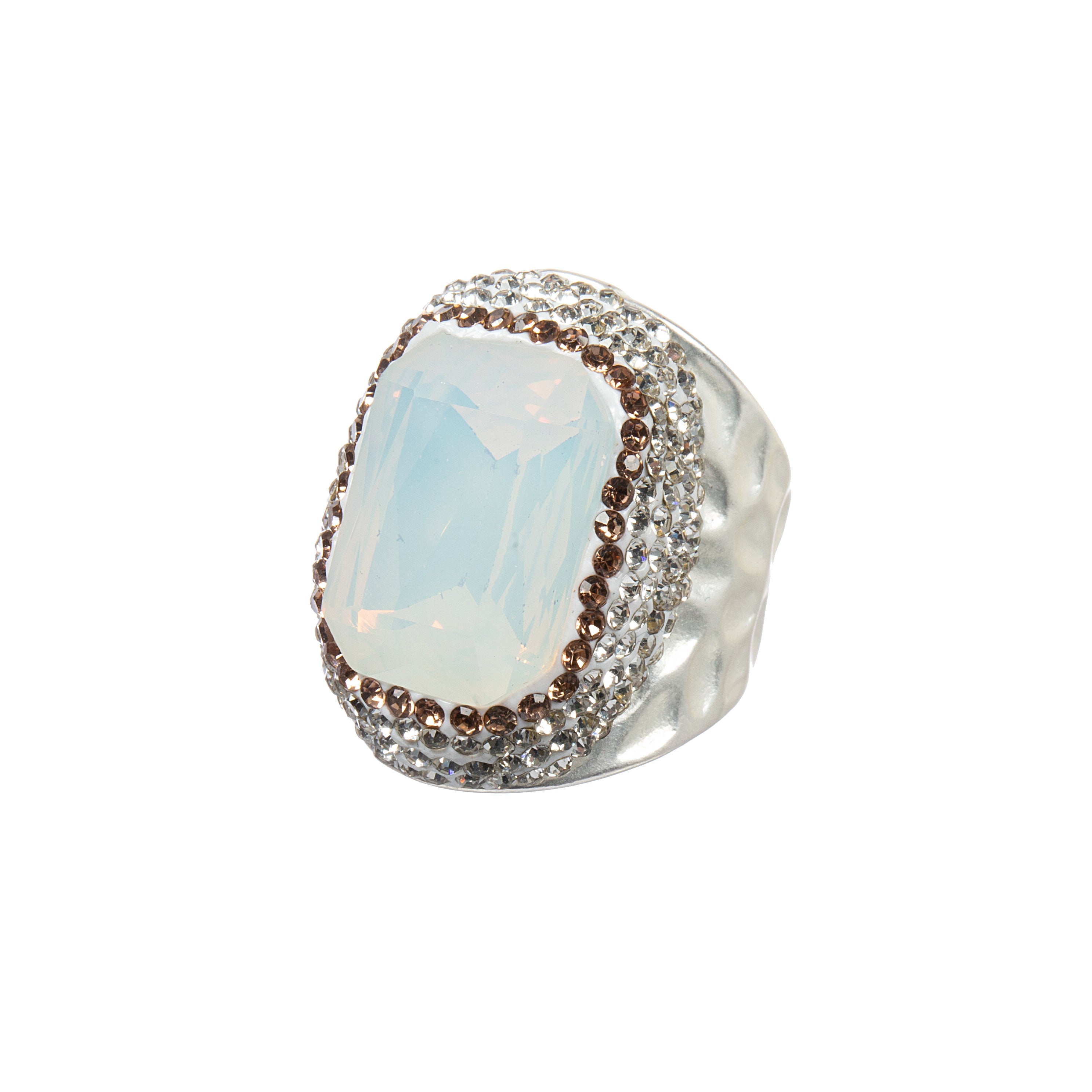 Rectangular Crystal Pavé Cocktail Ring R2814 - Sliver