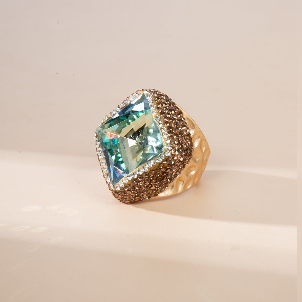 Rhombus Crystal Pavé Cocktail Ring R2816 - Gold