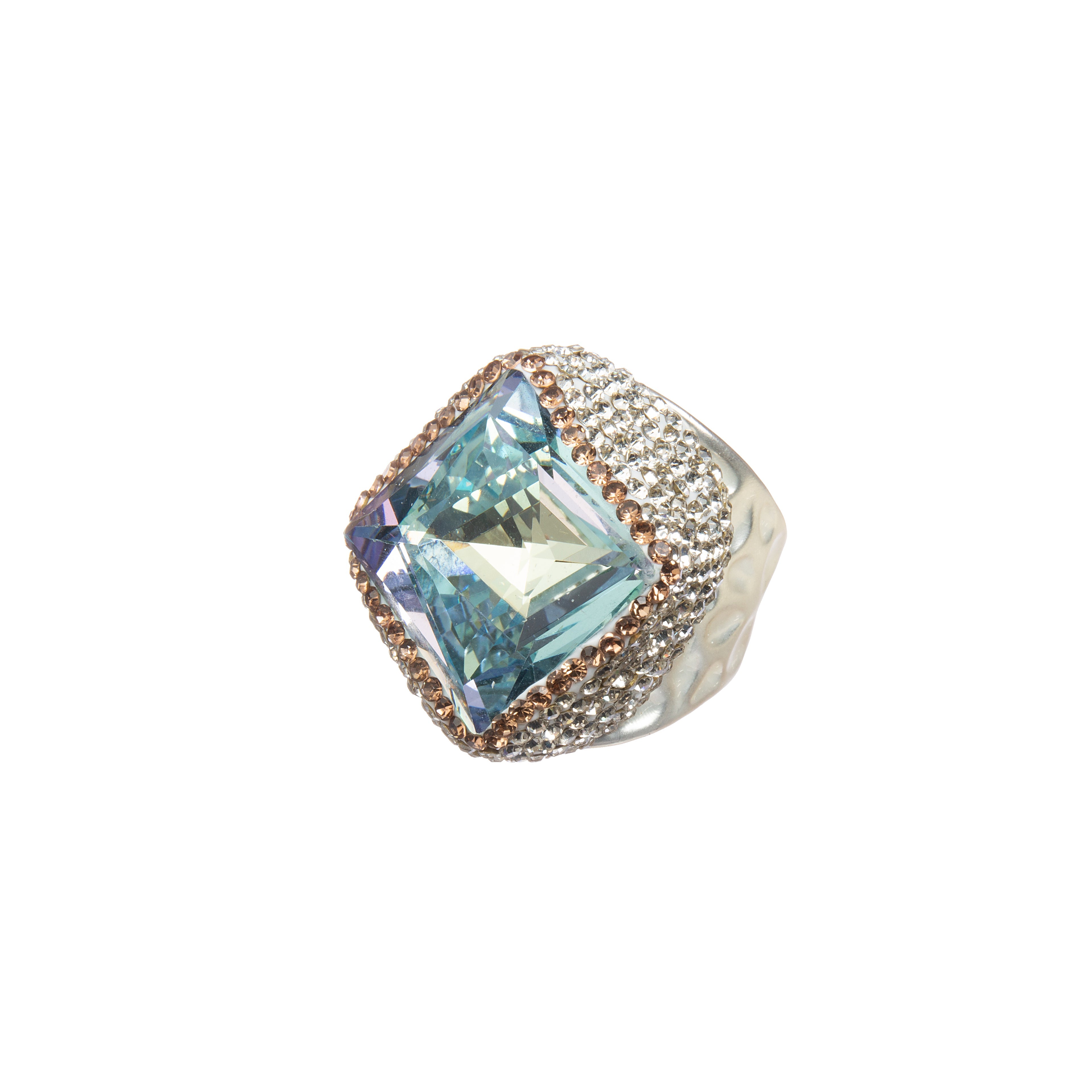 Rhombus Crystal Pavé Cocktail Ring R2816 - Gold