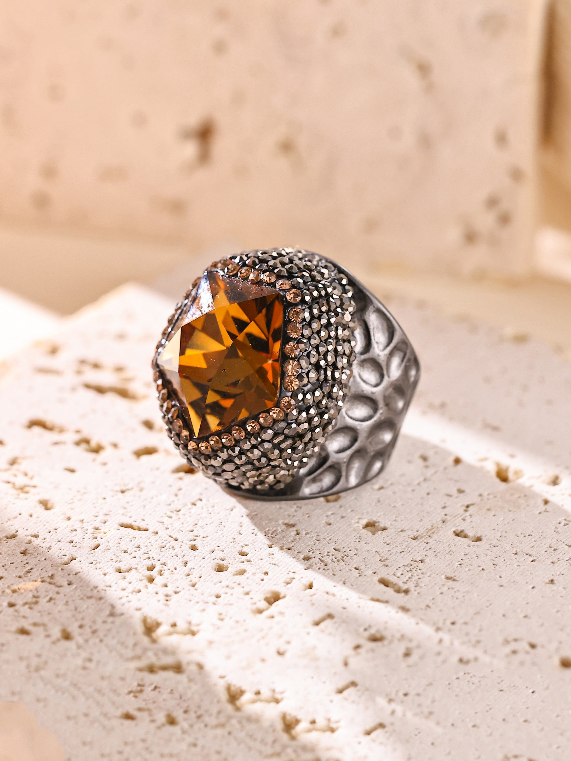 Crystal Pavé Cocktail Ring R2817 - Black