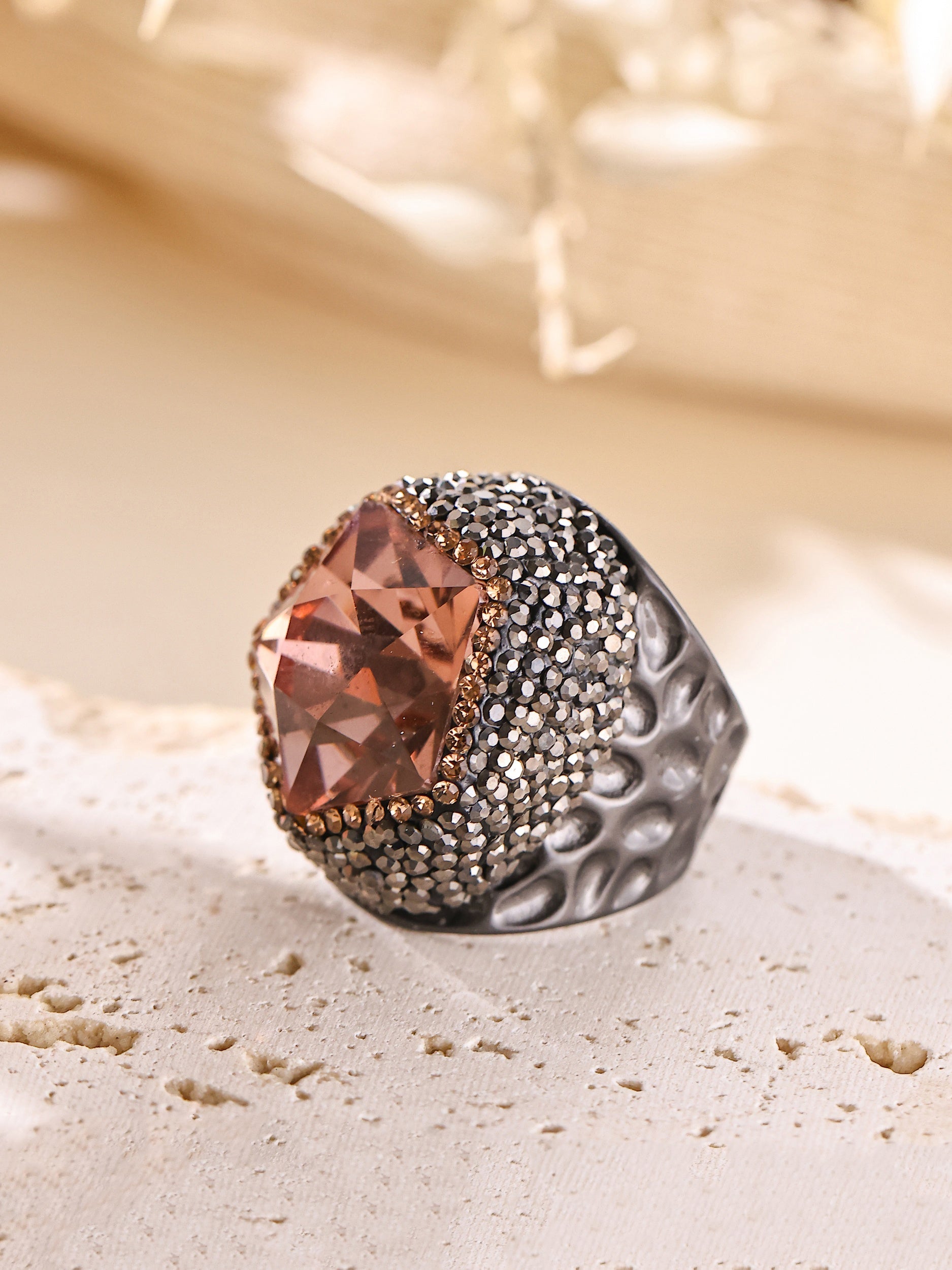 Crystal Pavé Cocktail Ring R2817 - Black