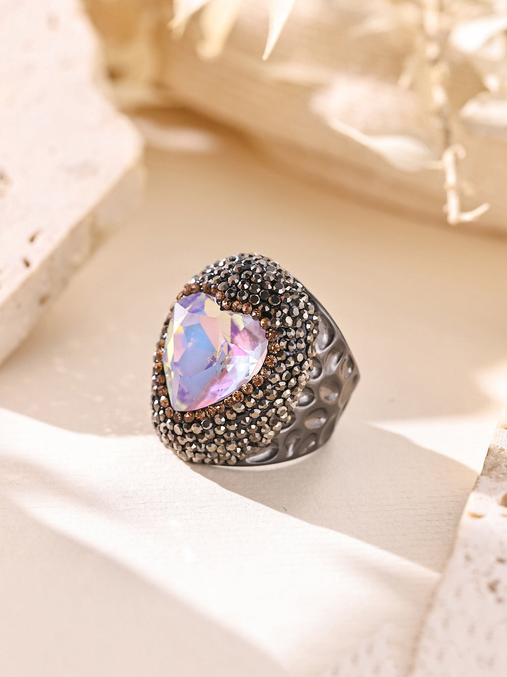 Crystal Heart Pavé Cocktail Ring R2819