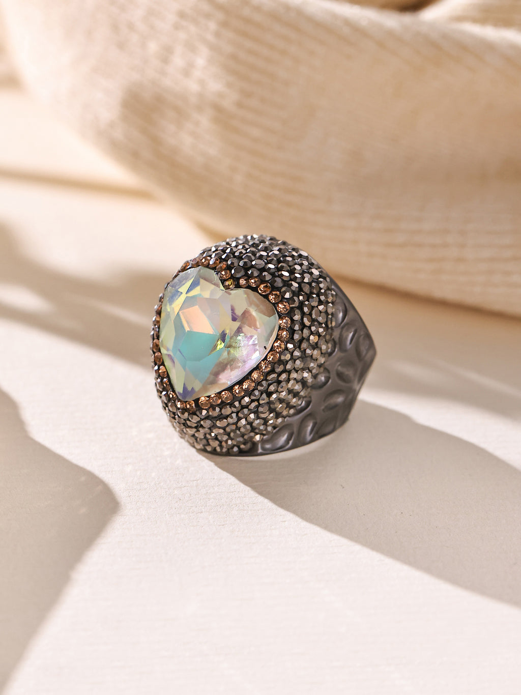 Crystal Heart Pavé Cocktail Ring R2819