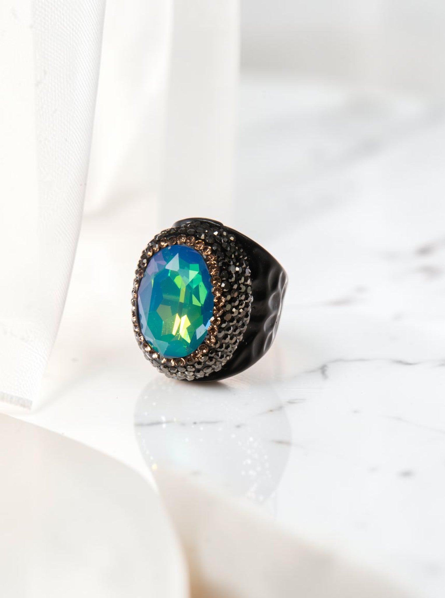 Crystal Pavé Cocktail Ring R2822 -Black