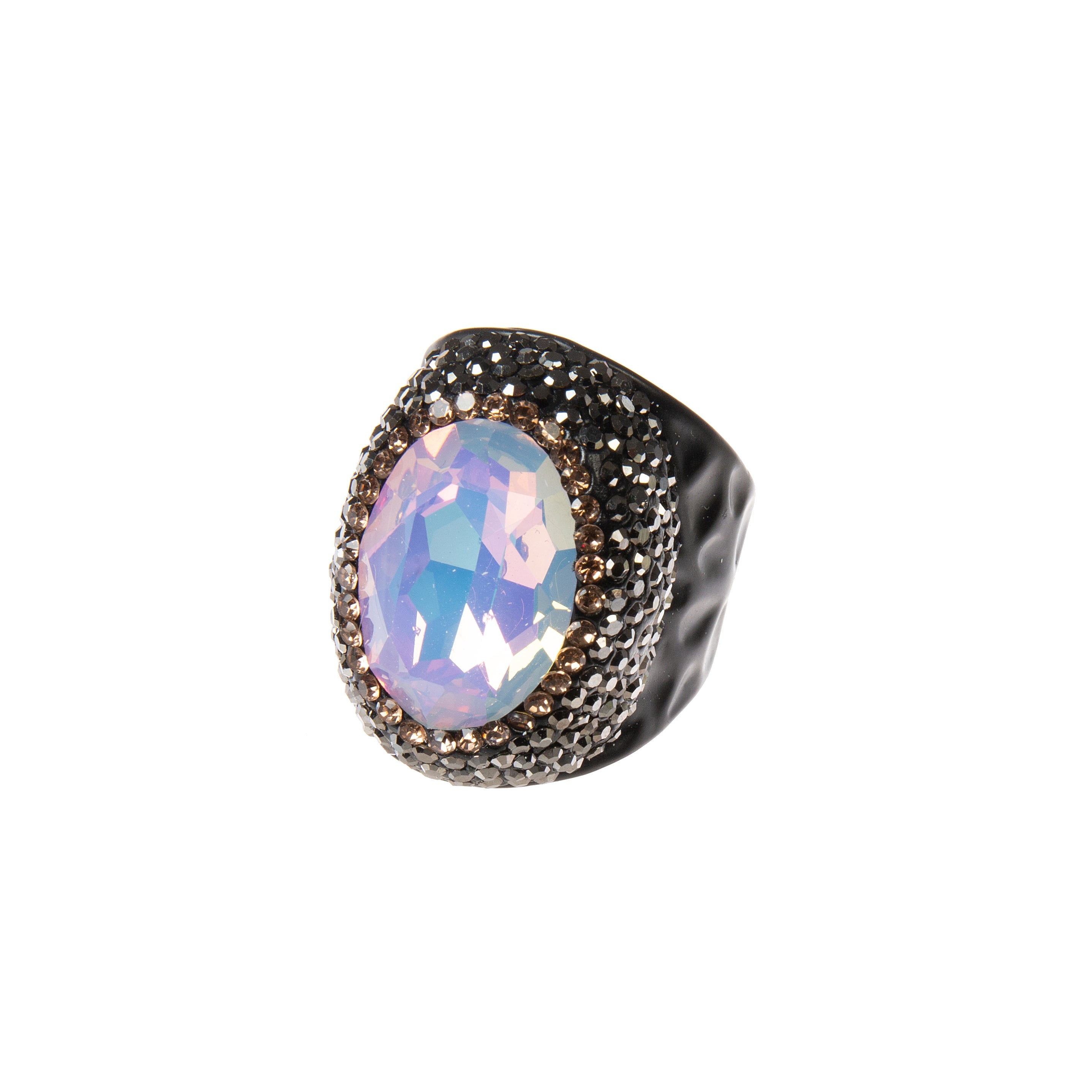 Crystal Pavé Cocktail Ring R2822 -Black