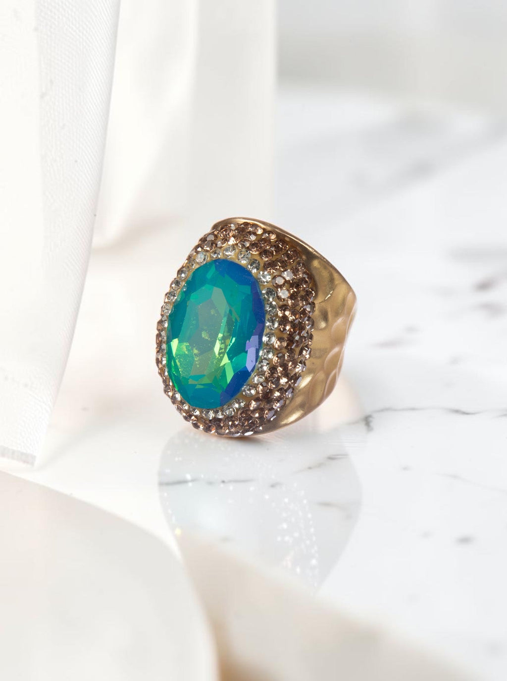 Crystal Pavé Cocktail Ring R2822 -Gold